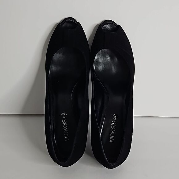 Nickles Soft Leather Black Upper Pump Peeptoe Shoes Size 9M - Picture 12 of 14